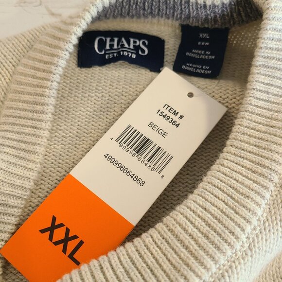Chaps Light Beige Cotton Knit Crew Neck Long Sleeve Pullover Sweater Men XXL NEW - Picture 5 of 9